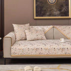 European Luxury Gold-Stamped Velvet Sofa Protector Cover - Anti-Slip Couch Mat