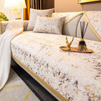 European Luxury Gold-Stamped Velvet Sofa Protector Cover - Anti-Slip Couch Mat