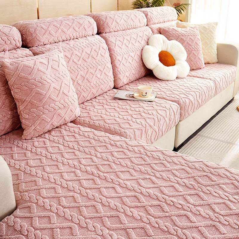Jacquard Flannel Sofa Cover, All-Inclusive Universal L-Shaped, Anti-Cat Scratch Non-Slip
