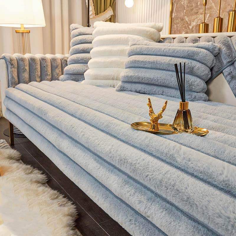 Rabbit Plush Sofa Cushion, Thickened Non-Slip L-Shaped Sofa Cover, Universal Towel Protector