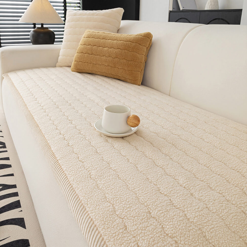 Creamy Soft Breathable Lambskin Sofa Cover