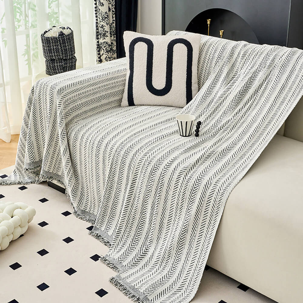 Elegant Herringbone Chenille Textured Sofa Throw Cover
