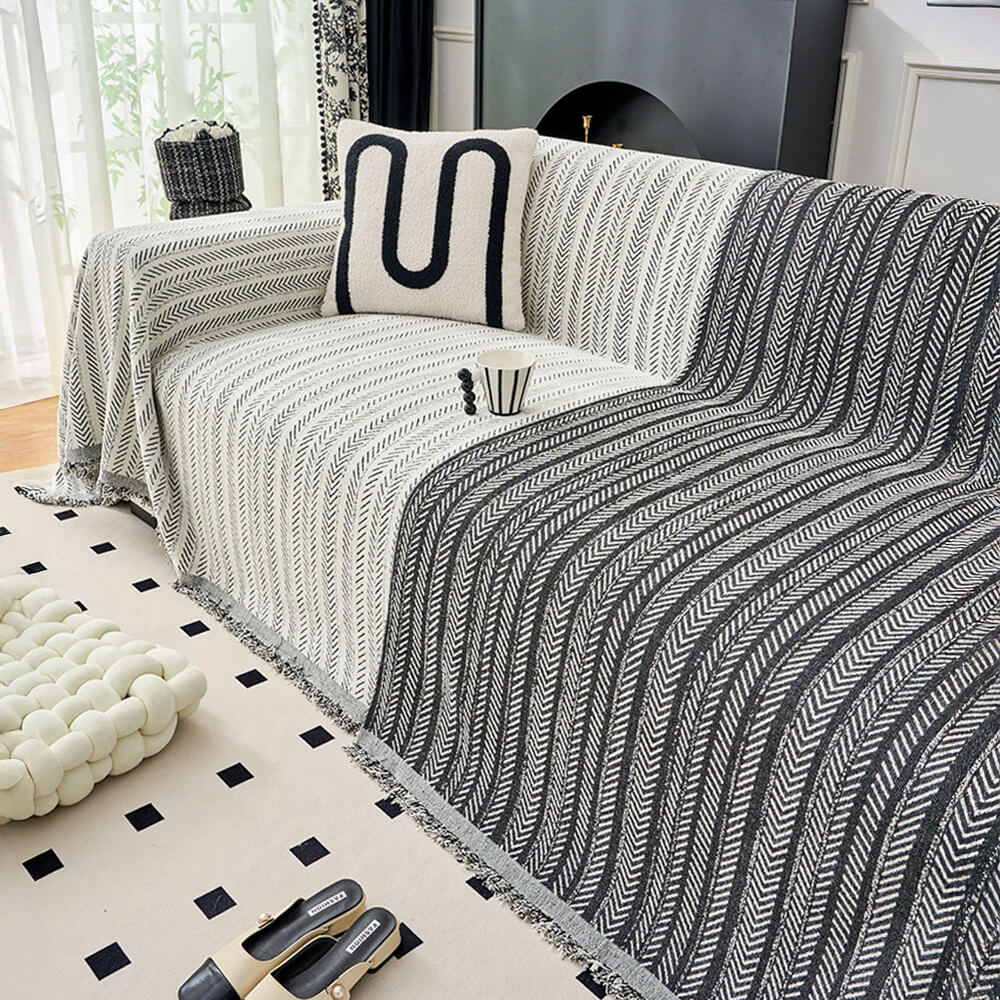 Elegant Herringbone Chenille Textured Sofa Throw Cover