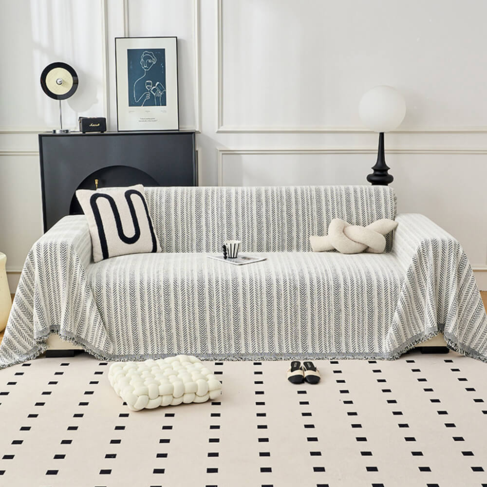 Elegant Herringbone Chenille Textured Sofa Throw Cover