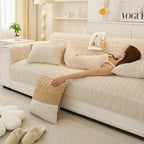 Elegant Soft Plush Grid Stitching Sofa Protector Cover - Warmth and Anti-Slip Couch Mat