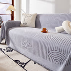 Scratch-Resistant Chenille Throw Couch Cover with Minimalist Arch Motif