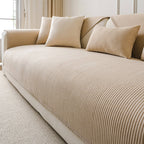 Modern Cream Vertical Stripes Fleece All-Season Sofa Cover