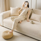 Modern Cream Vertical Stripes Fleece All-Season Sofa Cover