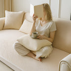 Modern Cream Vertical Stripes Fleece All-Season Sofa Cover