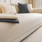 Modern Cream Vertical Stripes Fleece All-Season Sofa Cover