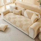 Plush Cream Geometric All-Season Non-Slip Sofa Cover