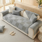 Plush Cream Geometric All-Season Non-Slip Sofa Cover