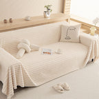 Striped Faux Rabbit Fur One-Piece Sofa Protector Cover - Multi-Functional Furniture Mat for Couch Protection