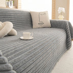 Striped Faux Rabbit Fur One-Piece Sofa Protector Cover - Multi-Functional Furniture Mat for Couch Protection