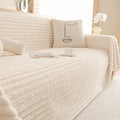 Striped Faux Rabbit Fur One-Piece Sofa Protector Cover - Multi-Functional Furniture Mat for Couch Protection