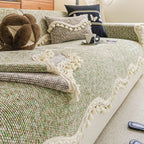 Chic Chenille Bouclé Non-Slip Sofa Cover with Wavy Tassel Trim