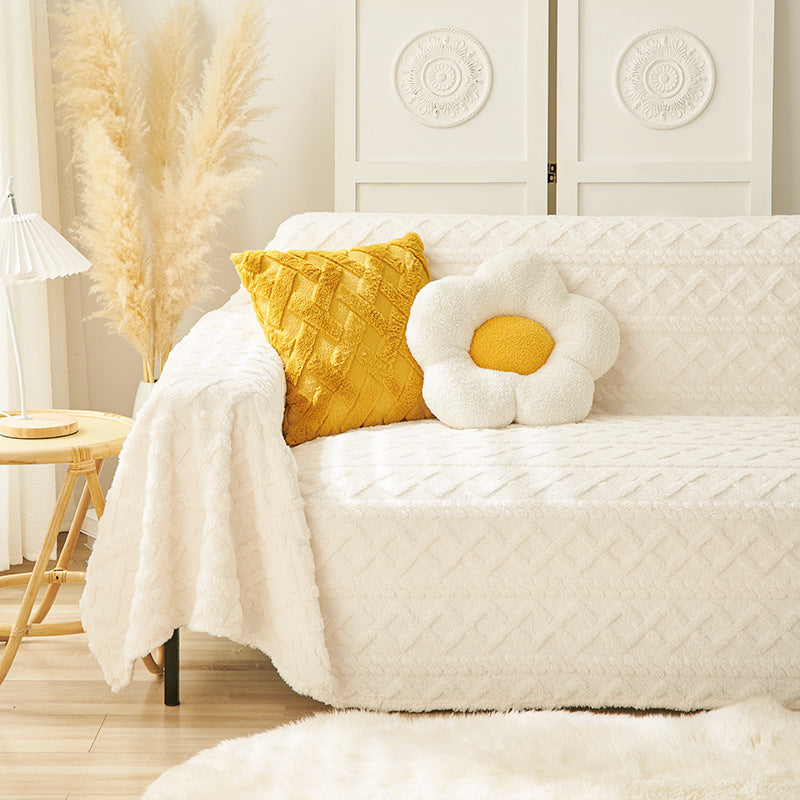 Cream Style Jacquard Velvet Sofa Cover – Dustproof, Elastic & Washable