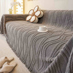 Plush Striped Sofa Protector Cover - Warm Full Coverage Furniture Mat for Couch Protection