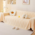 Plush Striped Sofa Protector Cover - Warm Full Coverage Furniture Mat for Couch Protection