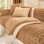 Plush Thickened Non-Slip Sofa Cushion, Four-Season Universal L-Shaped Cover, Rabbit Plush Light Luxury Style