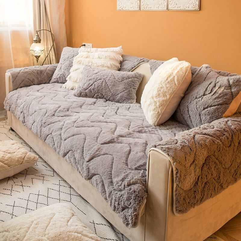 Cat Feeling Plush Sofa Cushion, Universal Simple Modern Sofa Cover Towel