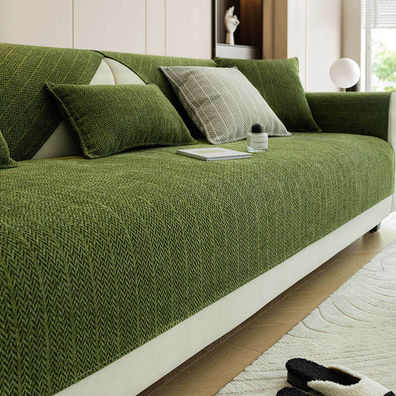 Solid Color Chenille Anti-Scratch Herringbone Sofa Cover