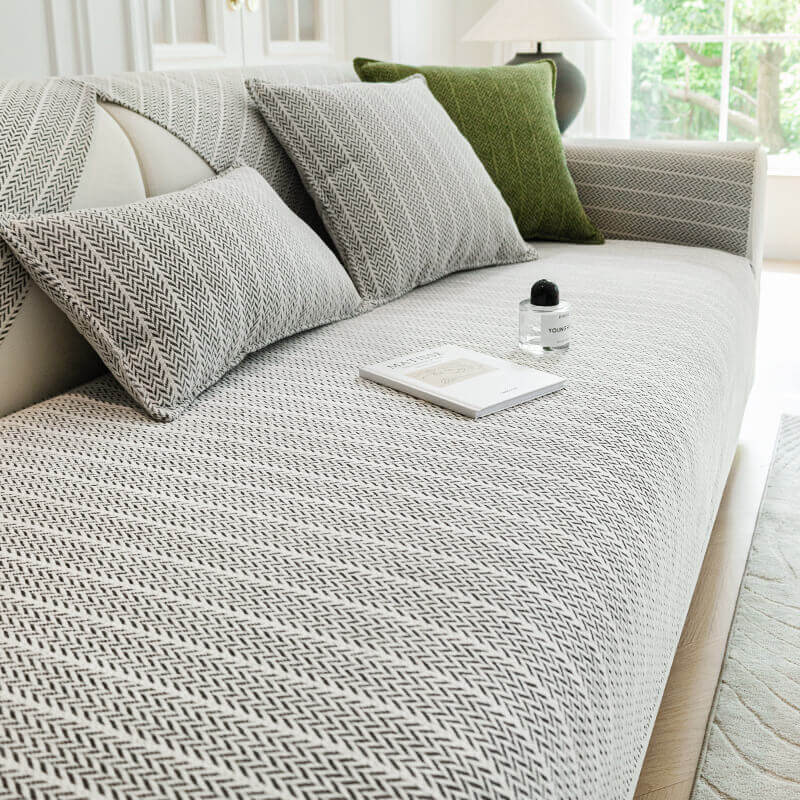 Solid Color Chenille Anti-Scratch Herringbone Sofa Cover