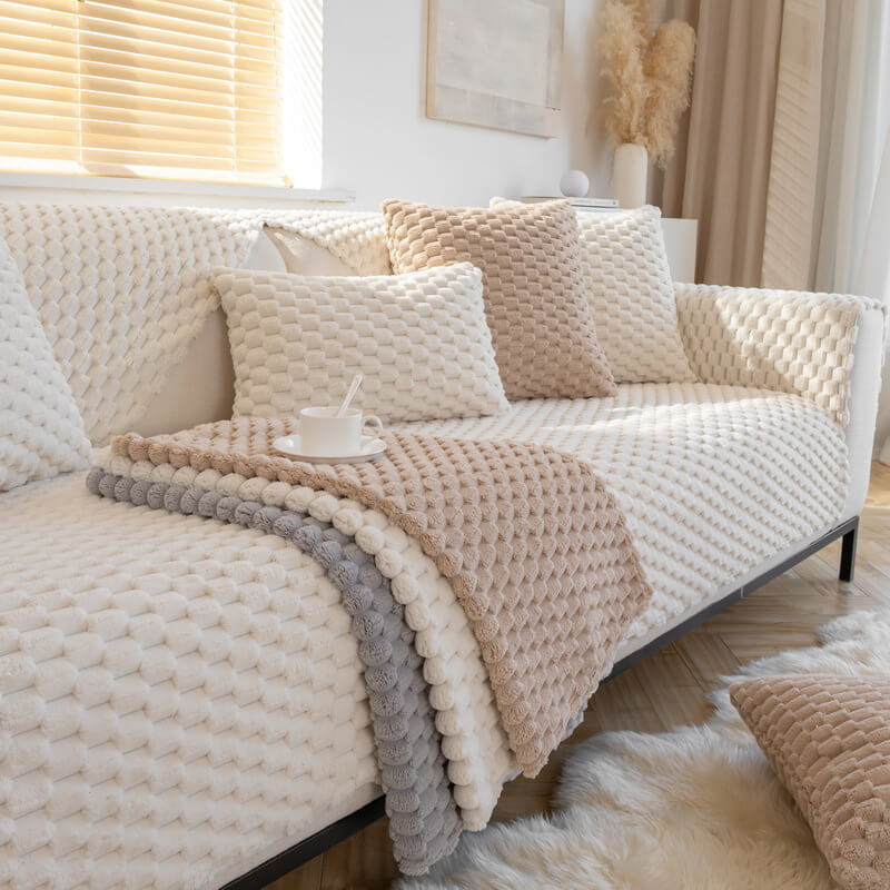 Honeycomb Plush Thickened Non-Slip Sofa Cover