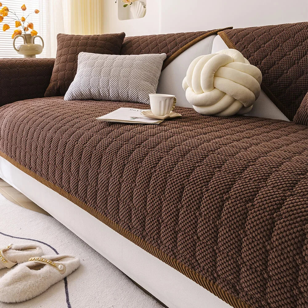 Cozy Quilted Grid Corduroy Thickened Anti-Slip Sofa Cover